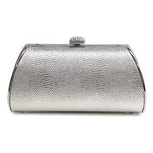 Evening Bag - 12 PCS - Lizard Skin Like Embossed w/ Swarovski Crystal Accent Closure - Silver - BG-HPZ655S